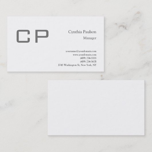 Trendy minimalist Modern Monogram Plain Visitekaartje (Voorkant / Achterkant)