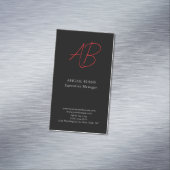 Trendy Minimalist Modern Monogrammed Plain Black Magnetisch Visitekaartje (Voorbeeld)