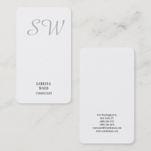 Trendy Minimalist Monogram Grijs Eenvoudig Plain Visitekaartje (Voorkant / Achterkant)