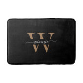 Trendy Minimalist Monogram Zwart Goud Script Naam Badmat (Voorkant)
