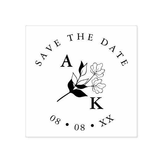 Trendy Minimalist Wedding Wildflower Initialen Rubberstempel (Afrduk)