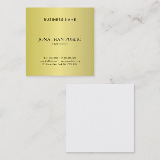 Trendy minimalistisch design Creative Gold Plain Vierkante Visitekaartje (Voorkant / Achterkant)