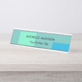 Trendy minimalistisch groen blauw bureau naambordje (Voorkant)