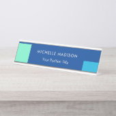 Trendy minimalistisch modern blauw bureau naambordje (Voorkant)