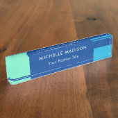 Trendy minimalistisch modern blauw naambordje (Zijkant)