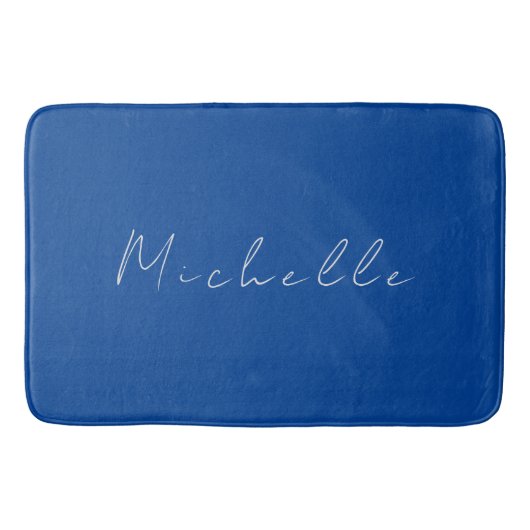 Trendy minimalistisch modern handgeschreven blauw badmat (Voorkant)