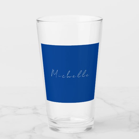 Trendy minimalistisch modern handgeschreven blauw glas (Voorkant)