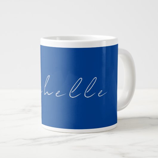 Trendy minimalistisch modern handgeschreven blauw grote koffiekop (Voorkant rechts)