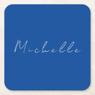 Trendy minimalistisch modern handgeschreven blauw kartonnen onderzetters