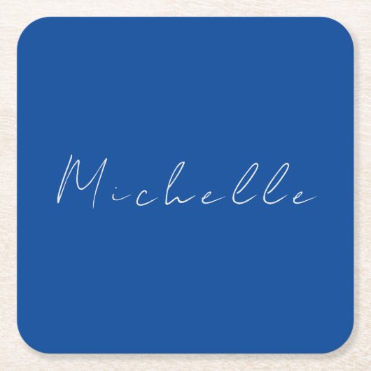 Trendy minimalistisch modern handgeschreven blauw kartonnen onderzetters (Voorkant)