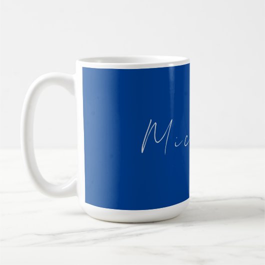 Trendy minimalistisch modern handgeschreven blauw koffiemok (Links)