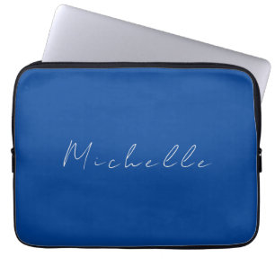 Trendy minimalistisch modern handgeschreven blauw laptop sleeve