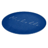 Trendy minimalistisch modern handgeschreven blauw snijplank (Hoek)