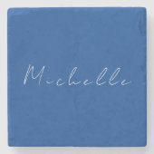 Trendy minimalistisch modern handgeschreven blauw stenen onderzetter (Voorkant)