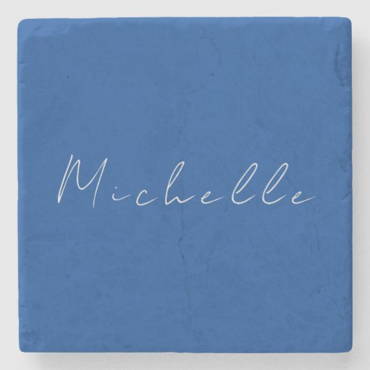 Trendy minimalistisch modern handgeschreven blauw stenen onderzetter (Voorkant)