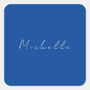 Trendy minimalistisch modern handgeschreven blauw vierkante sticker