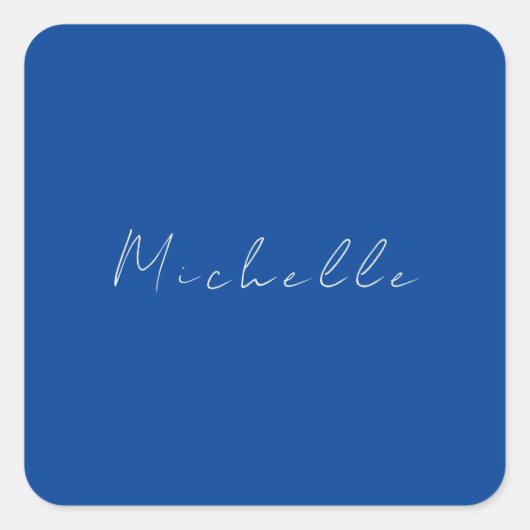 Trendy minimalistisch modern handgeschreven blauw vierkante sticker (Voorkant)