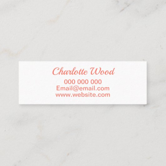 Trendy minimalistisch modern perzikroze visitekaar mini visitekaartje (Achterkant)