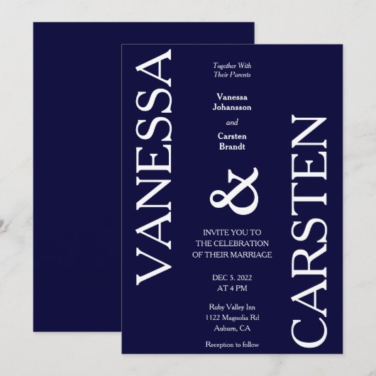 Trendy minimalistische bruiloft uitnodiging (Voorkant / Achterkant)