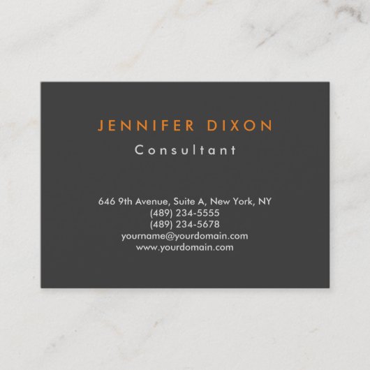 Trendy minimalistische Clean Grey Sinaasappel Prof Visitekaartje (Voorkant)