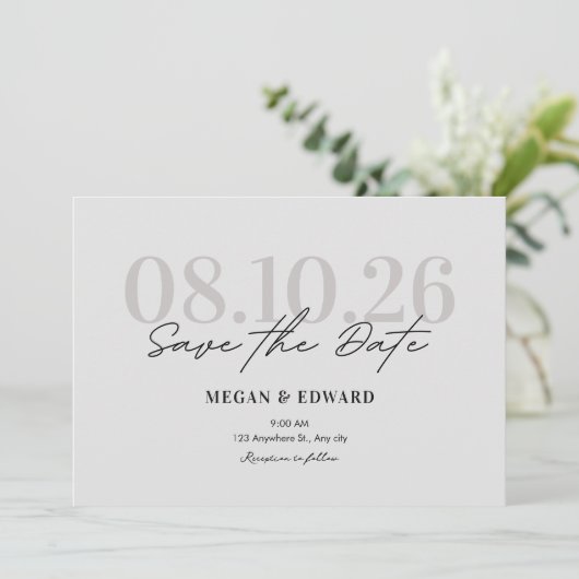 Trendy minimalistische esthetische bruiloft save the date (Staand voorkant)