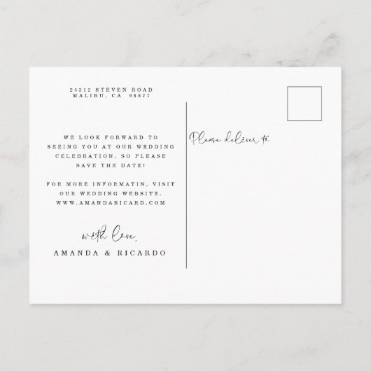 Trendy minimalistische foto bruiloft aankondigingskaart (Achterkant)