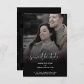 Trendy minimalistische kalligrafie foto bruiloft p save the date (Voorkant / Achterkant)