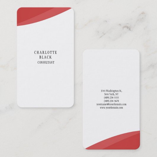 Trendy minimalistische rood-wit creatieve vlakke r visitekaartje (Voorkant / Achterkant)