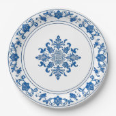 Trendy minimalistische vintage blauwe witte chinoi papieren bordje (Voorkant)