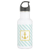 Trendy Mint Blue Pattern Golden Anchor Waterfles (Voorkant)