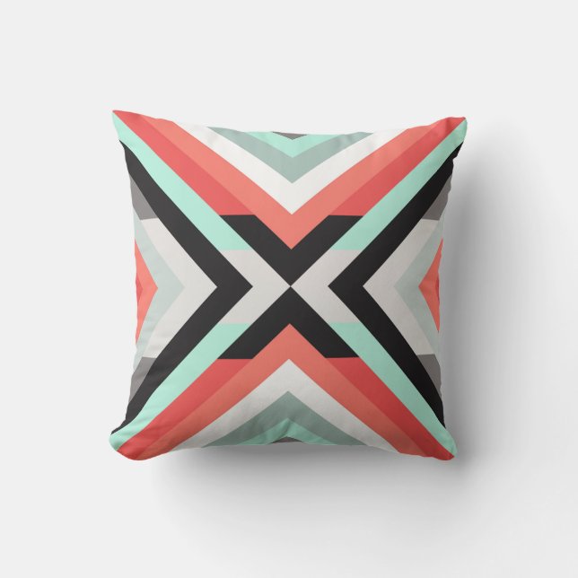 Trendy Mint Coral Black Geometric Design Pillow Kussen (Front)