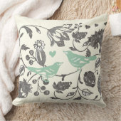 Trendy Mint en Gray  Floral Bird Kussen (Deken)