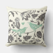 Trendy Mint en Gray Floral Bird Kussen (Voorkant)