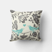 Trendy Mint Gray  Modern Floral Bird Kussen (Achterkant)