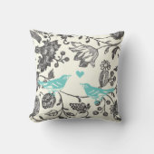 Trendy Mint Gray  Modern Floral Bird Kussen (Voorkant)