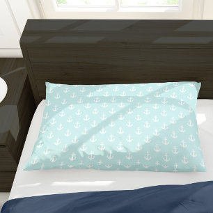 Trendy Mint Green Anchors Pattern Kussensloop
