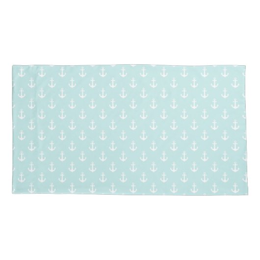 Trendy Mint Green Anchors Pattern Kussensloop (Achterkant)