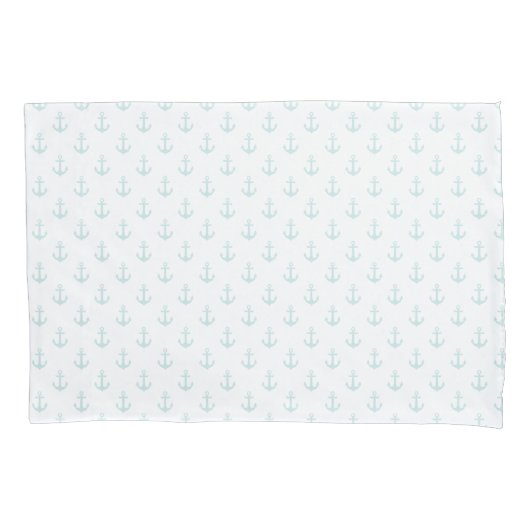 Trendy Mint Green Anchors Pattern Kussensloop (Voorkant)