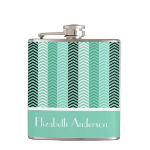 Trendy mint Green Chevron Stripes met naam Heupfles