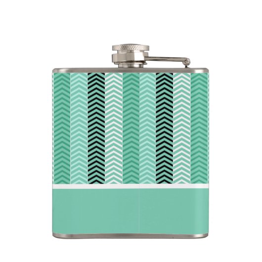 Trendy mint Green Chevron Stripes met naam Heupfles (Achterkant)