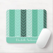 Trendy mint Green Chevron Stripes met naam Muismat (Met muis)