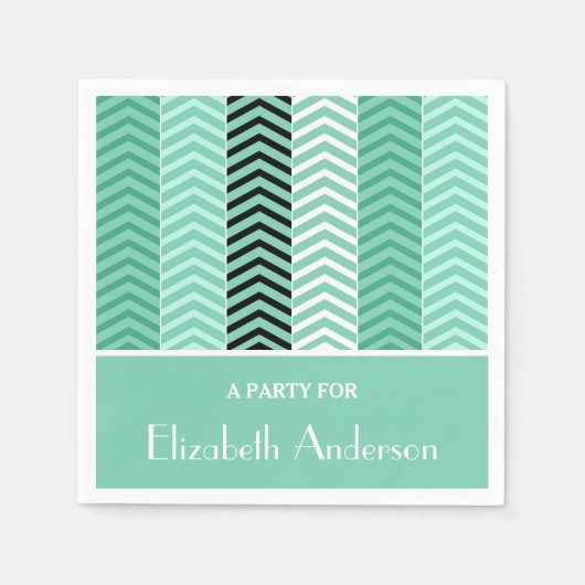 Trendy mint Green Chevron Stripes met naam Servetten (Voorkant)