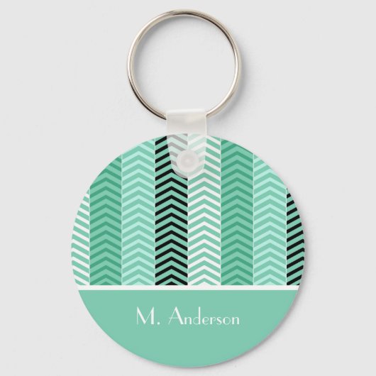 Trendy mint Green Chevron Stripes met naam Sleutelhanger (Voorkant)