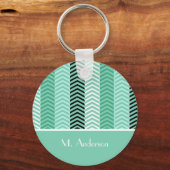 Trendy mint Green Chevron Stripes met naam Sleutelhanger (Voorkant)