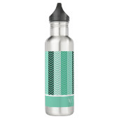 Trendy mint Green Chevron Stripes met naam Waterfles (Links)