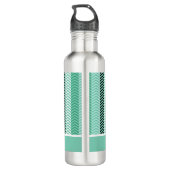 Trendy mint Green Chevron Stripes met naam Waterfles (Achterkant)