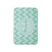 Trendy Mint Green Chevron Zigzag Name en Monogram Badmat (Voorkant Verticaal)