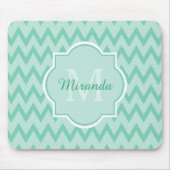 Trendy Mint Green Chevron Zigzag Name en Monogram Muismat (Voorkant)