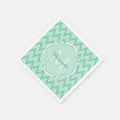 Trendy Mint Green Chevron Zigzag Name en Monogram Servetten (Hoek)