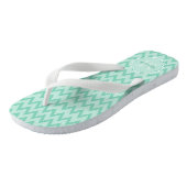 Trendy Mint Green Chevron Zigzag Name en Monogram Teenslippers (Schuin)